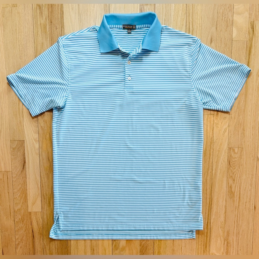 Peter Millar Light Blue and White Striped Polo